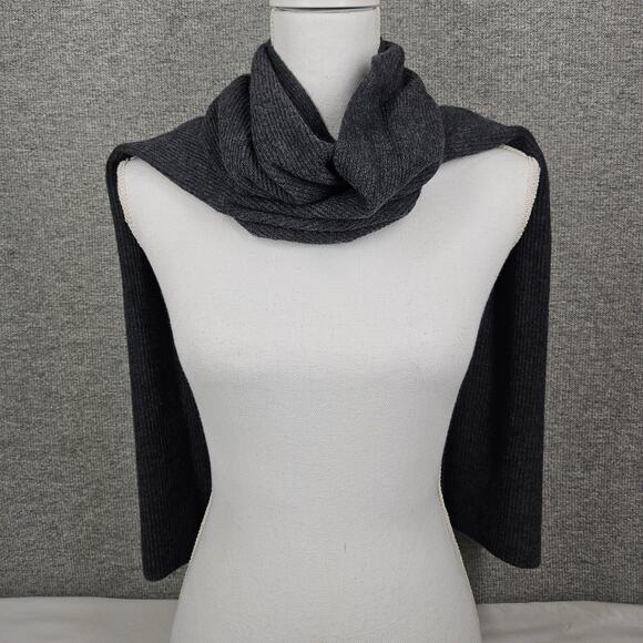 JIUJI 100% WOOL RIBBED KNIT SCARF – DARK GRAY – LUXURY TEXTURE – UNISEX - Picture 3 of 7